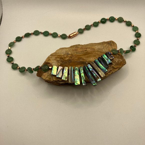 NEW Abalone Paua Natural Shell Graduated Necklace + Aventurine, Copper 20 inches - Picture 8 of 8